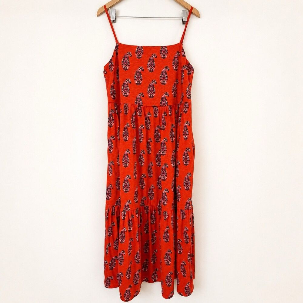 Boden Paisley Maxi Dress US 14 Red Sleeveless Tiered Pockets Cotton Blend NWT - Picture 2 of 10